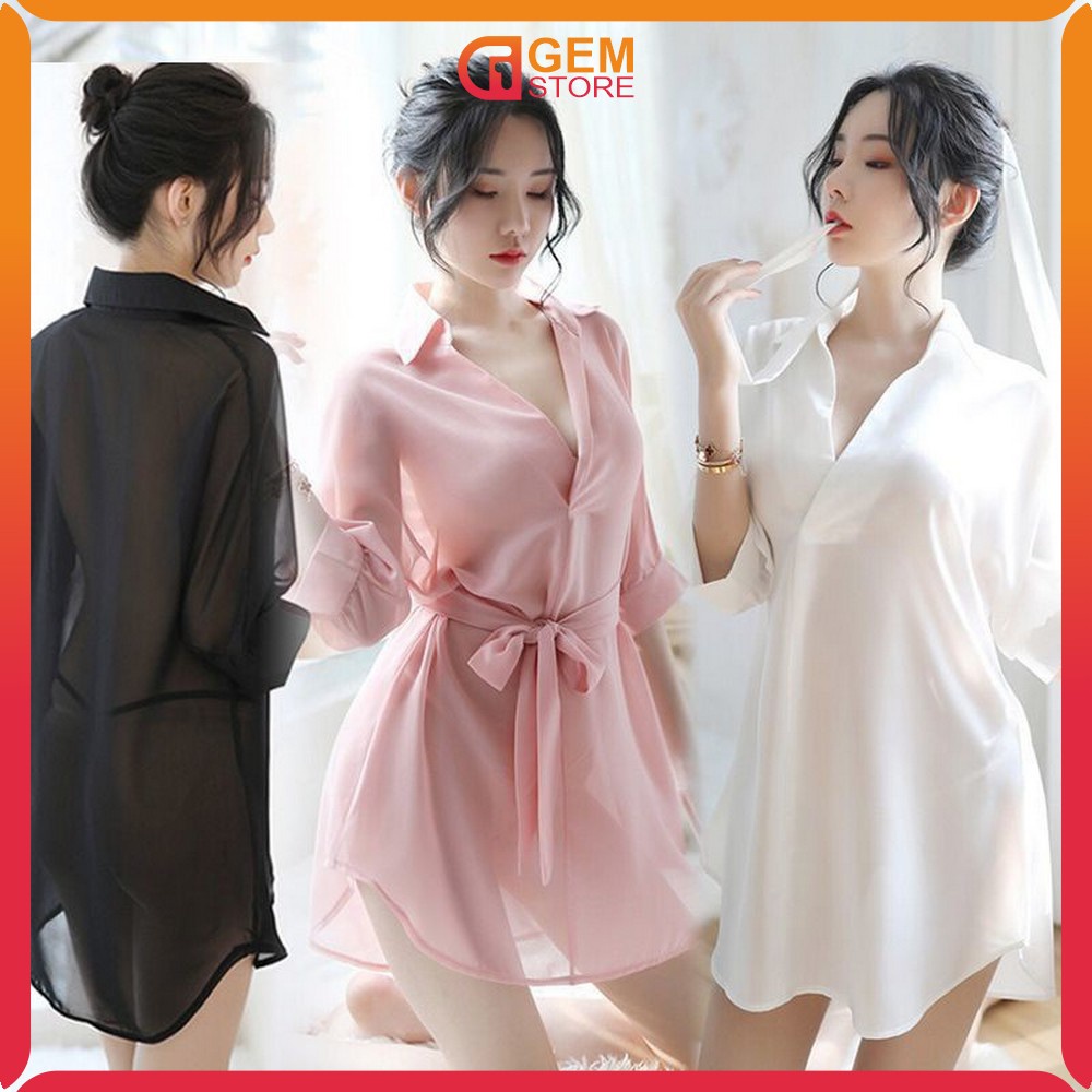 Lingerie Piyama Set G String Model Kimono Wanita Transparan / Baju Tidur Wanita Blouse Kemeja Sexy G