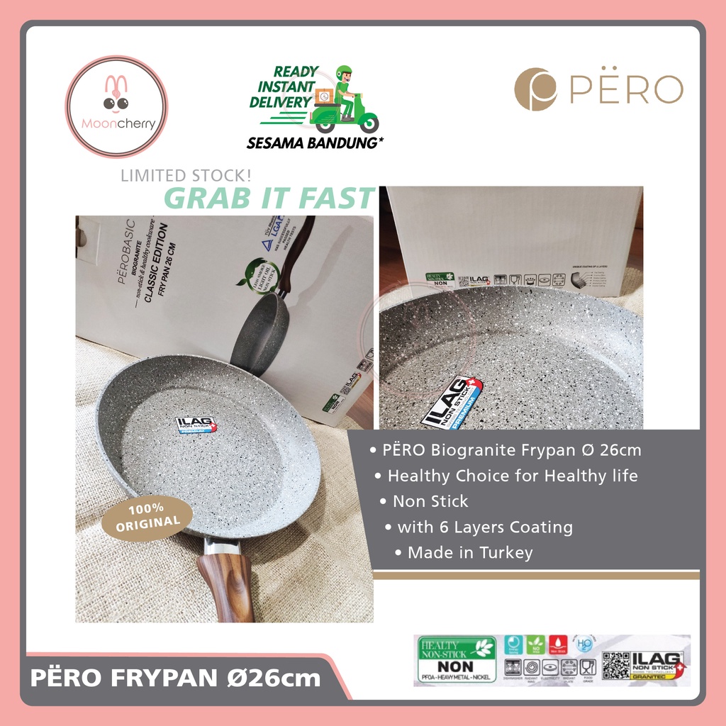 PERO biogranite non stick wok pan 28cm/ Fry pan 26cm / wajan anti lengket high quality [ BANDUNG REA