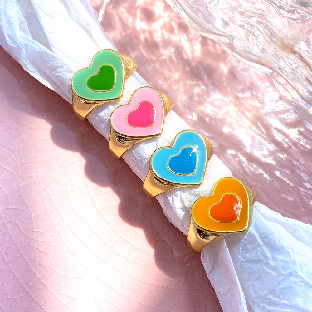 4 Pcs/set Fashion Colorful Heart-shaped Ring Set Korean Creative Rings Women Jewelry Accessories Gift