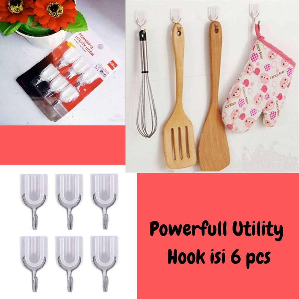 Powerfull Utility Hook isi 6pcs - Hook Gantungan