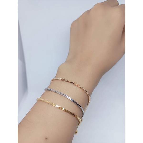 gelang tangan perempuan model Milano kaca 1 bel  perak 925 asli lapis emas putih - perhiasan gelang tangan silver 925 terbaru