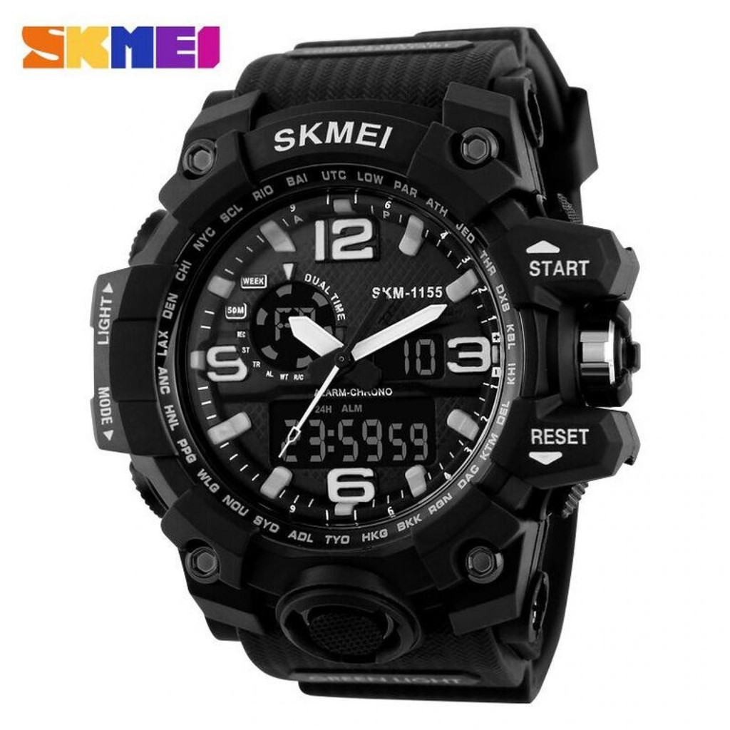 JM1443 - ORIGINAL SKMEI DUAL RING WATCH BLACK / JAM TANGAN PRIA