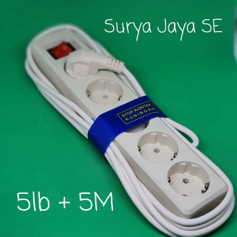 Stop Kontak Kuningan 5 Lubang + Kabel 5 Meter SNI