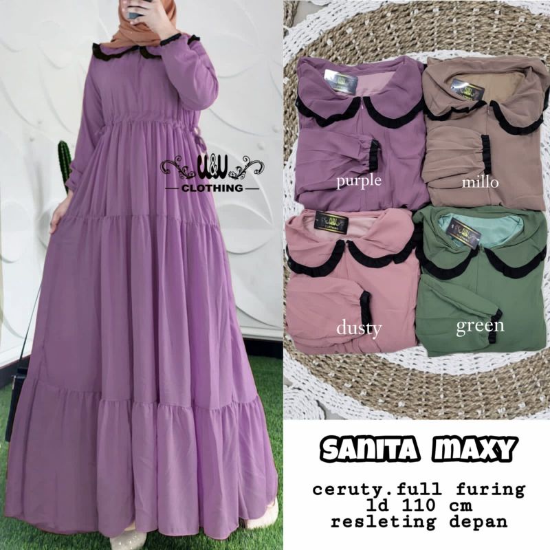 sanita maxy dress wanita Muslim kekinian original  by w&amp;w
