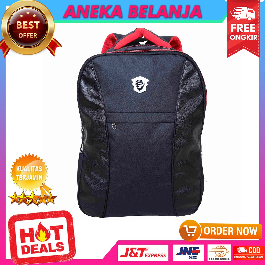 ANEKA -  Tas Ransel Pria Elite Polo Imitasi Hitam Casual Stylish Bonus RAINCOVER Backpack Cowok Fashionable Multifungsi Sekolah Kuliah Kerja Keren Murah Bahan Tebal Awet Kualitas Terbaik