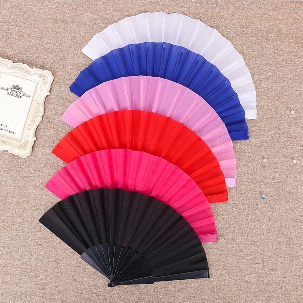 NEEDWAY Kipas Angin Lipat Portable Gaya China Nikmat Pesta Warna Solid Plastik Persegi Dance Props Craft Fan