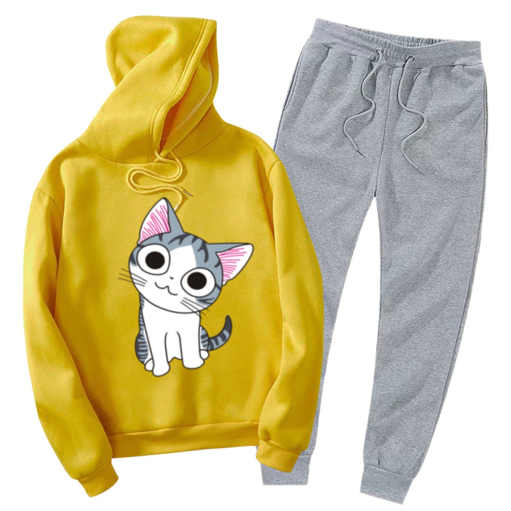 BESS - Setelan Hoodie Wanita Murah / Setelan Hoodie + Jogger Abu - KIKU CAT