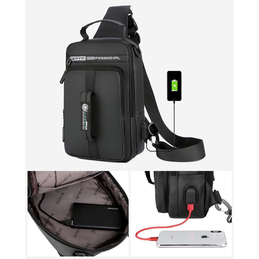 Tas Selempang Multifungsi Bahan Waterproof Tas Pria Usb 101 JPD