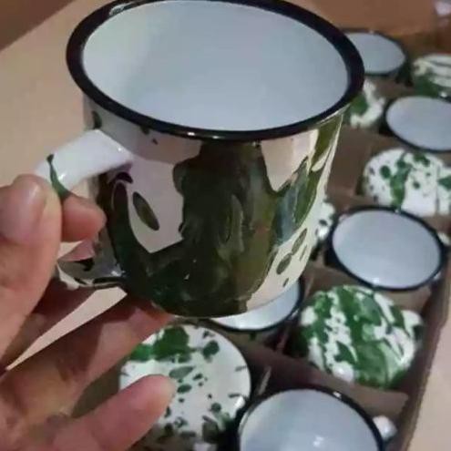 CANGKIR ENAMEL LURIK 7CM 6PCS GELAS KOPI/TEH JADUL VINTAGE LUCU UNIK