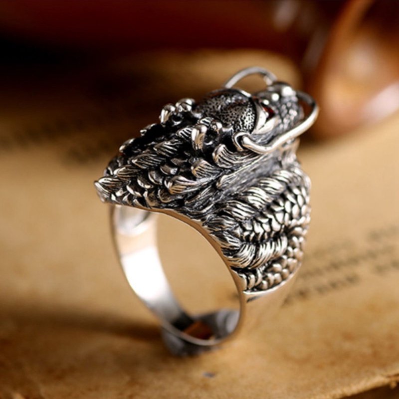 Cincin Sterling Silver 925 Desain Naga Cina Gaya Punk