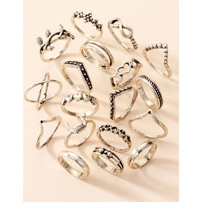 LRC Cincin Fashion Silver Color 18 Alloy Rings Set P82849