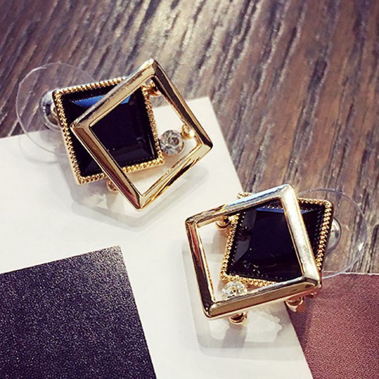 Double-layer square crystal anting-anting all-match modis elegan panjang Korea anting-anting Korea g