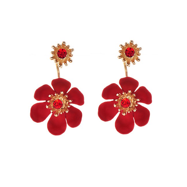 LRC Anting Tusuk Red Fashion Alloy Flower Earrings F55677