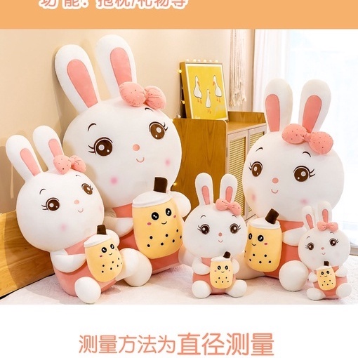 Boneka Bunny pegang bubble tea bahan plush