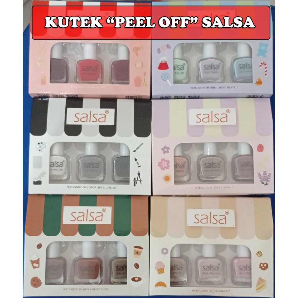 [HALAL] ^ KYRA ^ SALSA Kutek Peel Off Nail Polish Cat Kuku Cutex - Per BOX - isi 3 Pcs