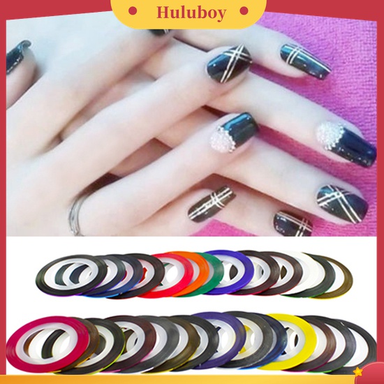 Huluboy Huluboy♡ 30pcs Stiker Tape Garis Warna Campur Untuk Dekorasi Nail Art DIY