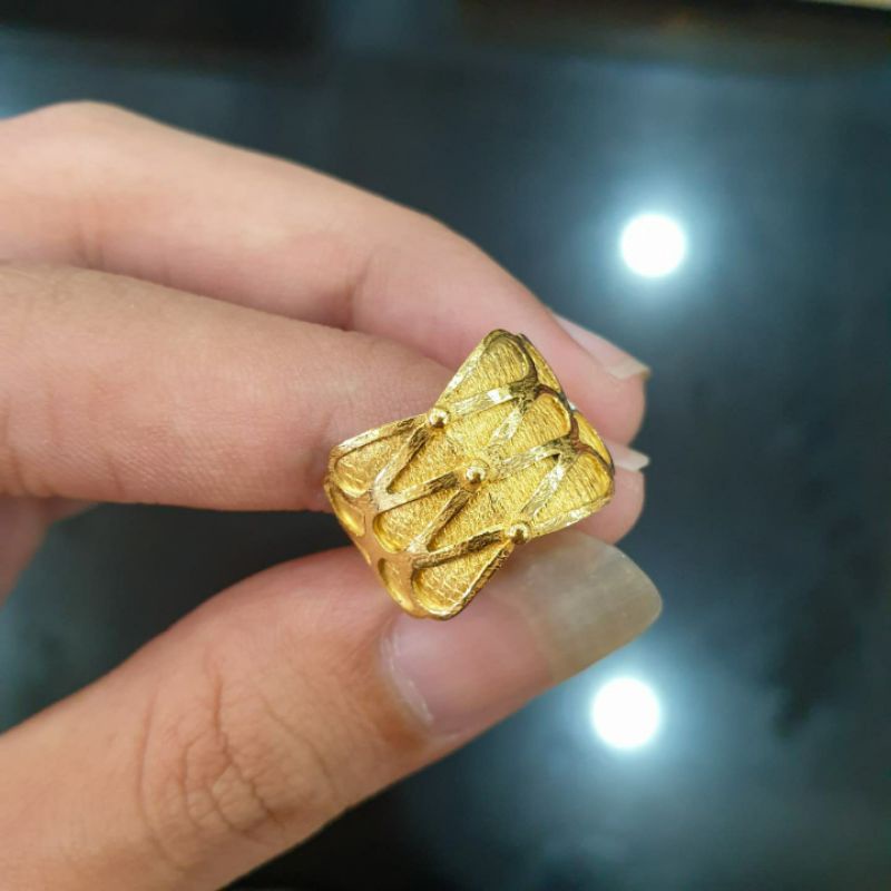 Cincin maspol model pita lebar 3 baris emas asli 24K kadar 97%