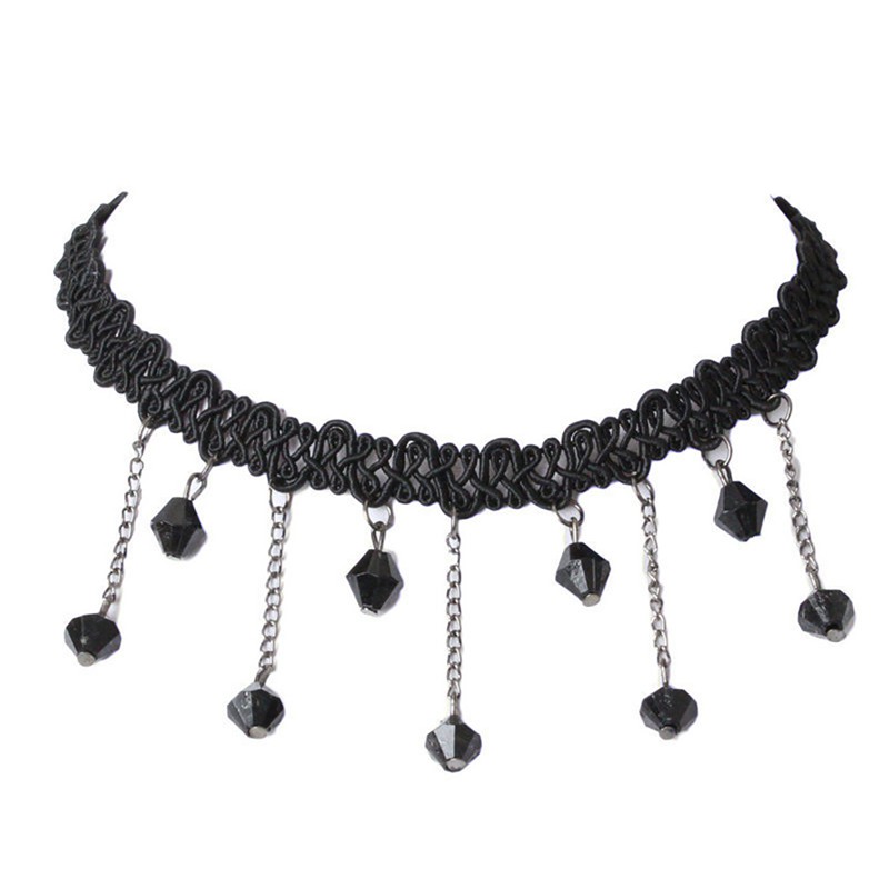 [Bayar Di Tempat]Kalung Bahan Bahan Velvet Warna Hitam Hiasan Renda Bergaya Vintage Punk Gothic