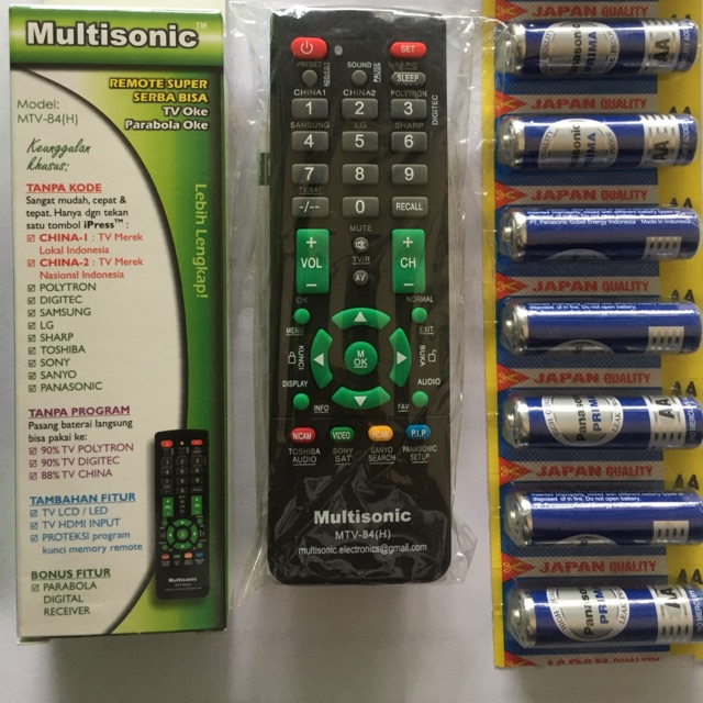 Remote TV dan Parabola Semua TV Bisa Tanpa Kode Multisonic plus Battery/Batterai AA 2pcs