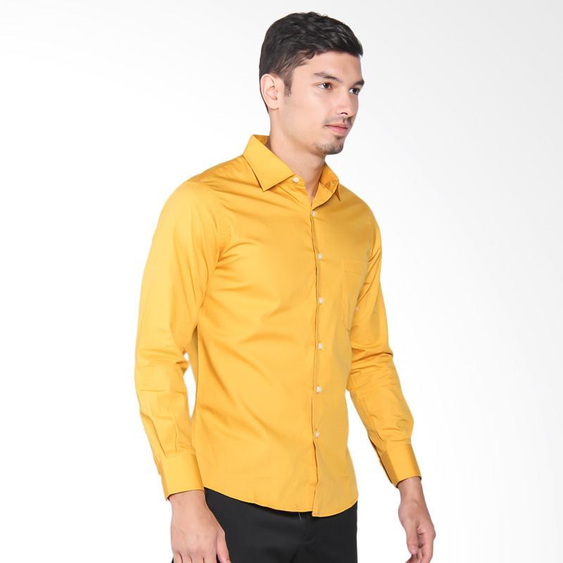 Kemeja Panjang Formal Polos Pria Kantor Kuning Labu Bahan Katun M,L,XL Dovizio