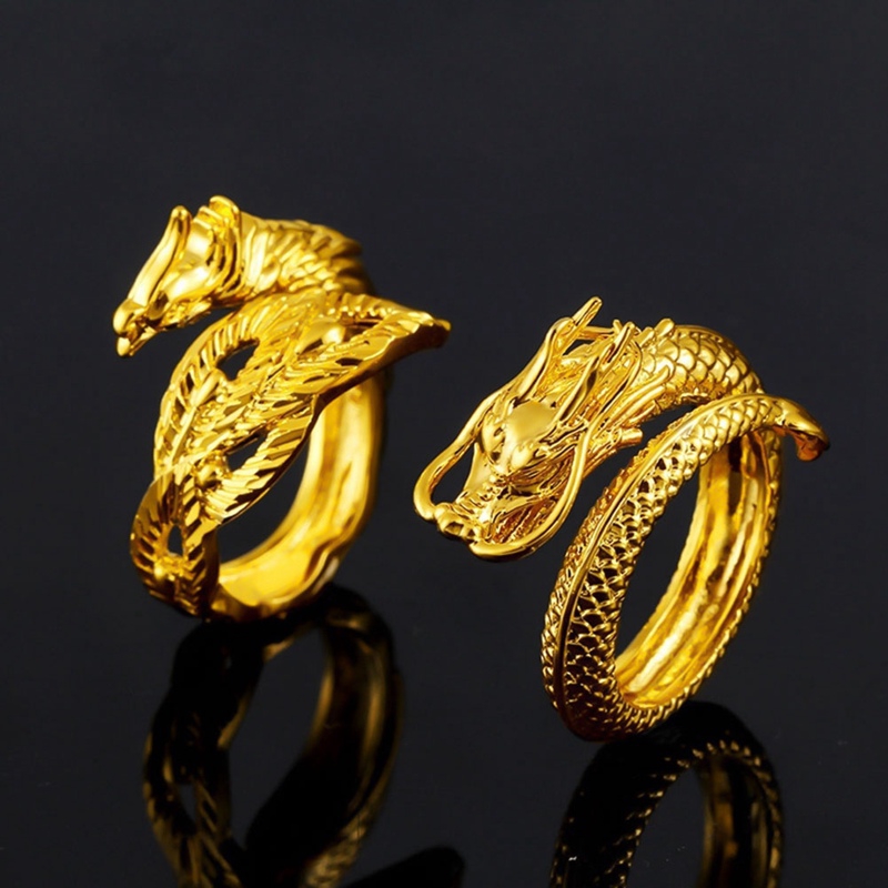 Cincin Gambar Naga Warna Gold Bisa Disesuaikan untuk Pasangan