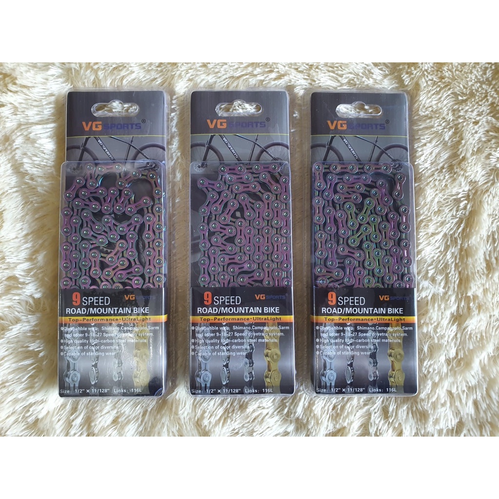 Rantai 9 speed Rainbow hollow VGsport VG sport pelangi chain 9speed 9s seli MTB RB