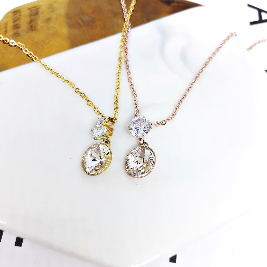 Kalung Fashion Korea Titanium Shining Stone Rose Gold - BN403