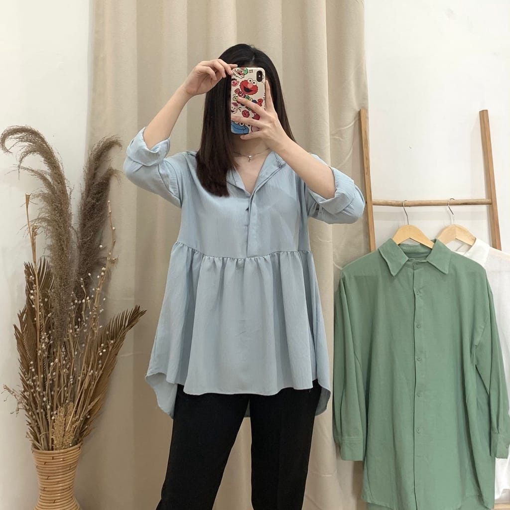 Carissa Longshirt - Kemeja Blouse Wanita - Atasan Wanita - Busui Friendly - Korean Style