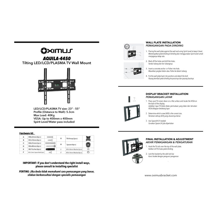 Oximus Bracket Aquila-4450 23&quot; - 55&quot; / Bracket Monitor