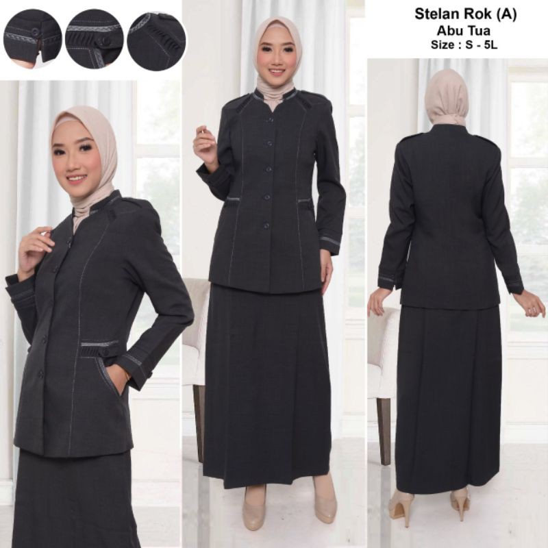 BAJU DINAS GURU/ PNS/ ASN  WARNA ABU TUA ROK A 902 FREE. HIJAB