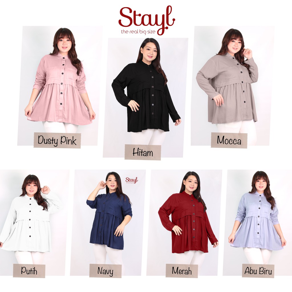 Kemeja Wanita Lengan Panjang LD 100 - 120 3XL Jumbo Rayon Twill 7 Warna Qanita Atasan Big Size XL-3