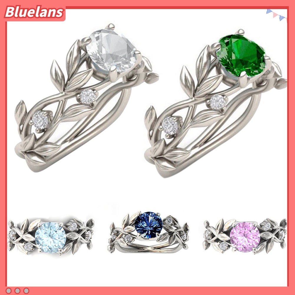 Bluelans Cincin Desain Daun Rambat Hollow Aksen Berlian Imitasi Untuk Wanita