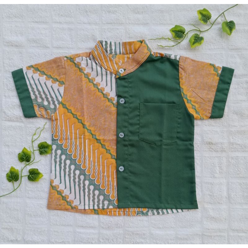 Kemeja Batik Anak / Kemeja Batik Bayi / Kemeja Newborn Hijau Botol