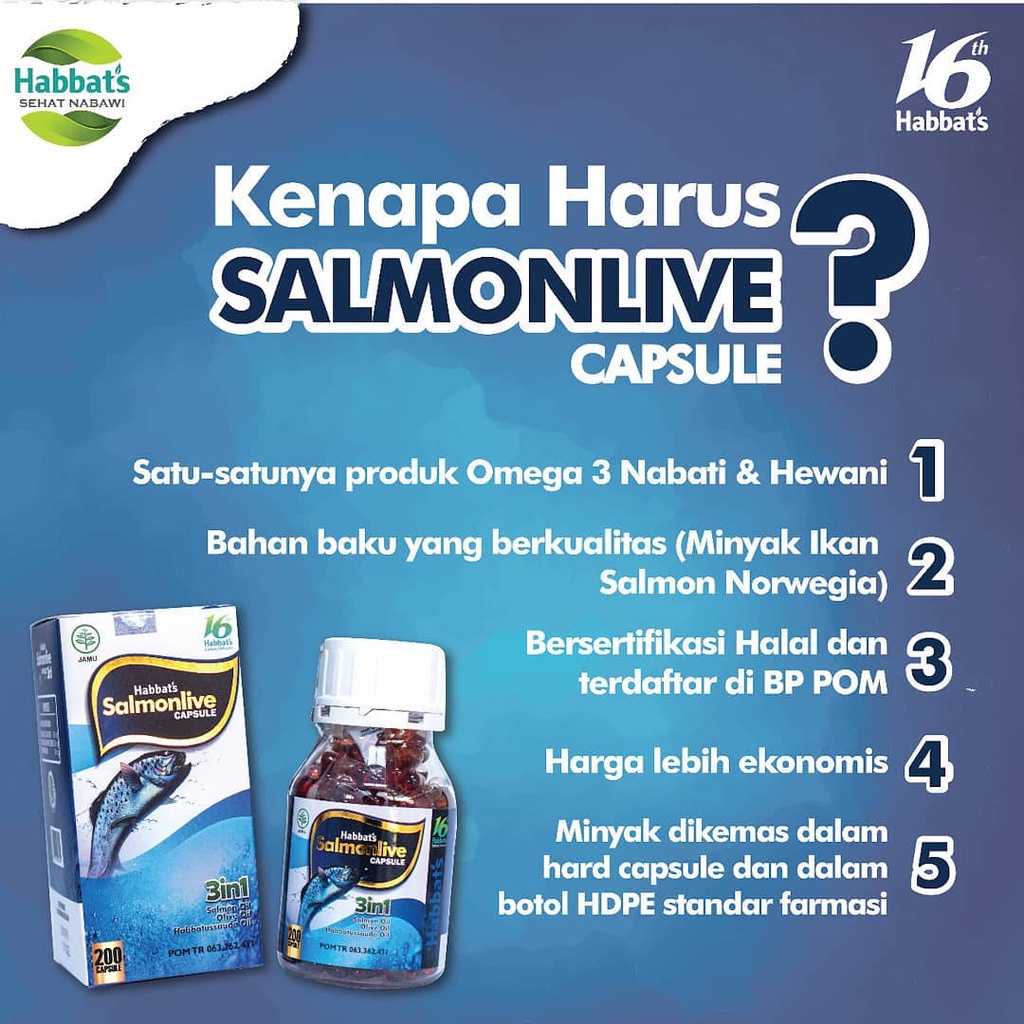 SALMONLIVE Minyak Ikan OMEGA 3 Fish Oil Habbatussauda Minyak Zaitun 90 200 Kapsul