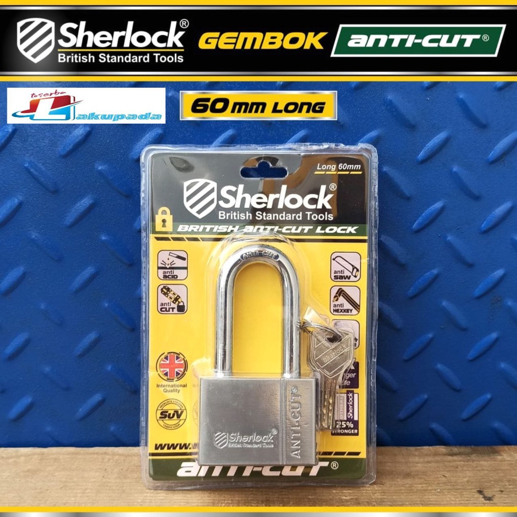 Gembok Original Sherlock British Anti-Cut Lock Long 60mm