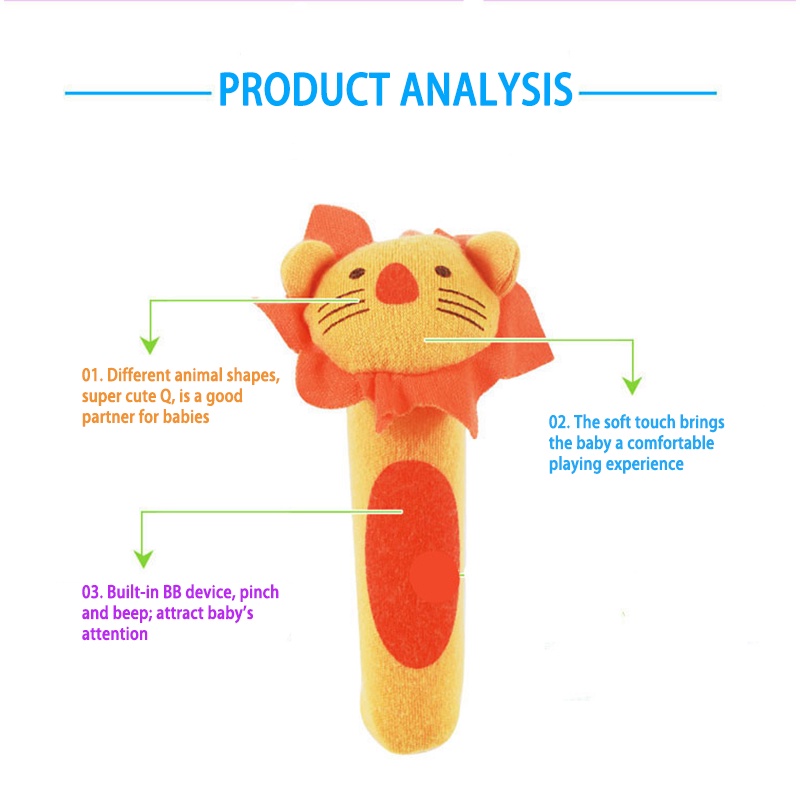 COD❤Mainan Bayi /Animal Rattle- Plushie Doll/ Mainan Bayi rattle stick / Mainan Tangan Bayi Tri