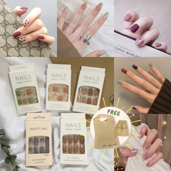 Fake Nails / 24pcs Kuku Palsu / Kuku Palsu Murah / Lem Kuku / Perawatan Kuku / Kuku Palsu Marble / Kuku Palsu Matte