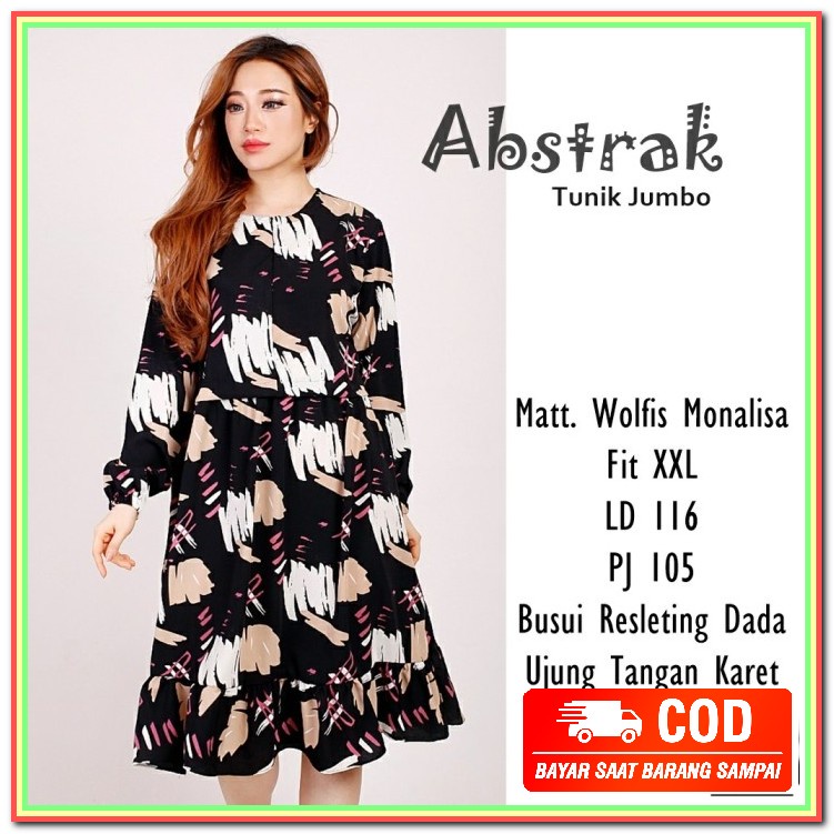 Baju Tunik Wanita Terbaru Dress Muslim Tunik Wanita Terbaru 2021  DJ602 Tunik Jumbo Abstrak [Dress