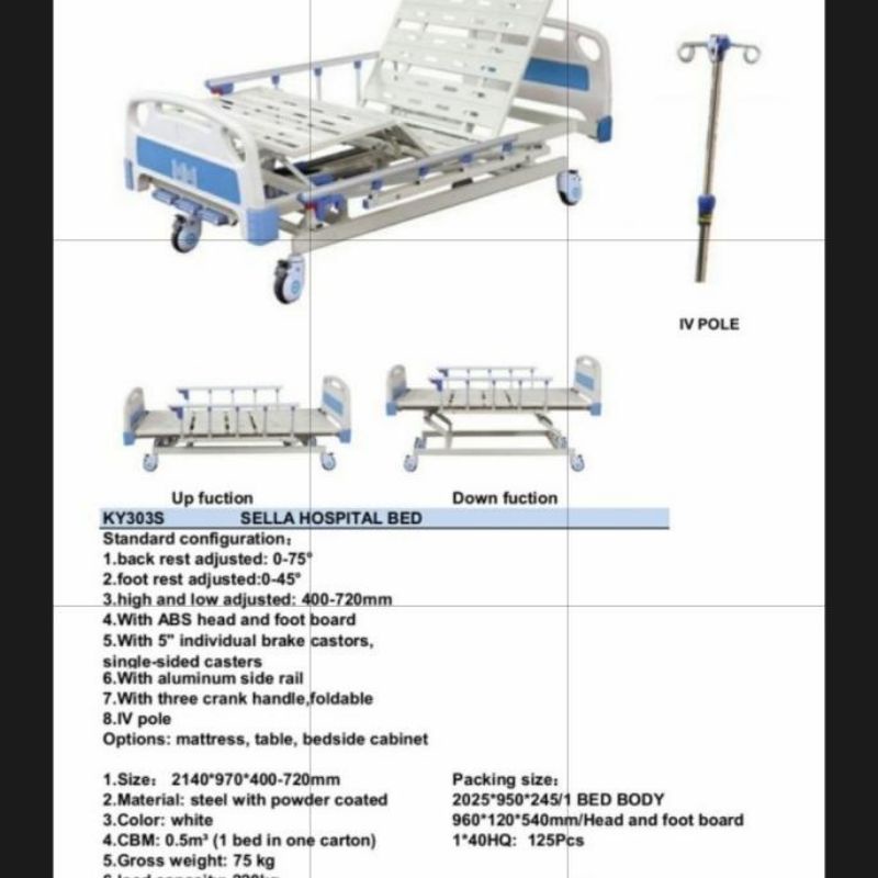 ranjang pasien 3 crank sella import/bed pasien 3crank/tempat tidur pasien