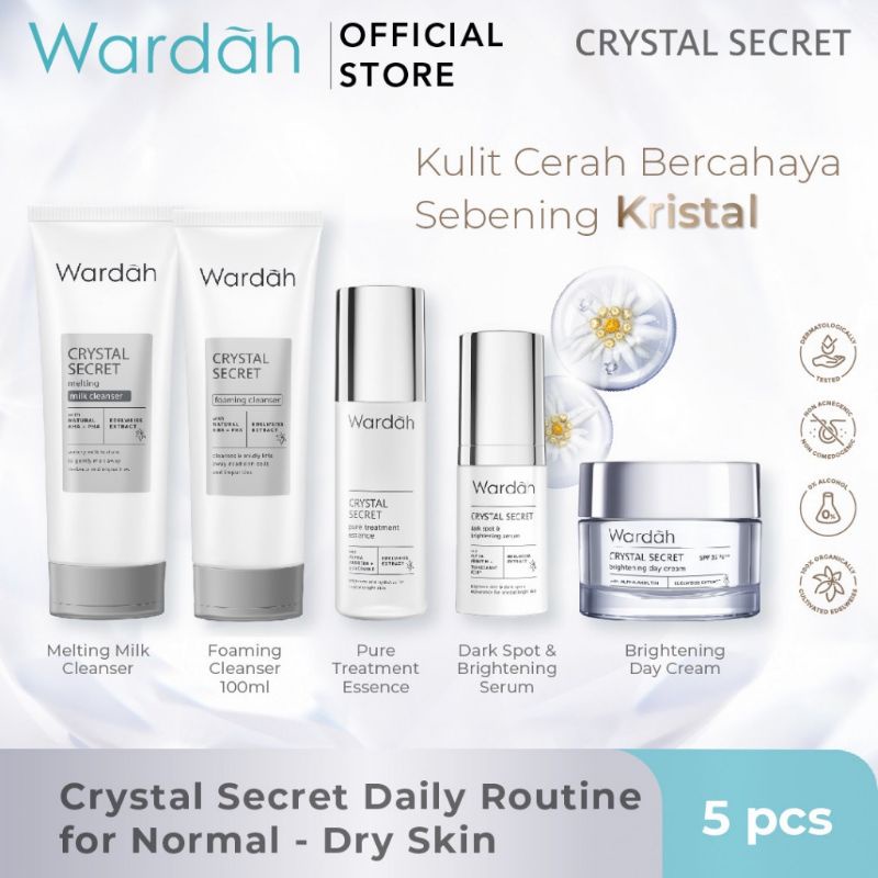 Wardah white secret serum day night cream eye cream milk cleanser toner facial wash essen paketan cr