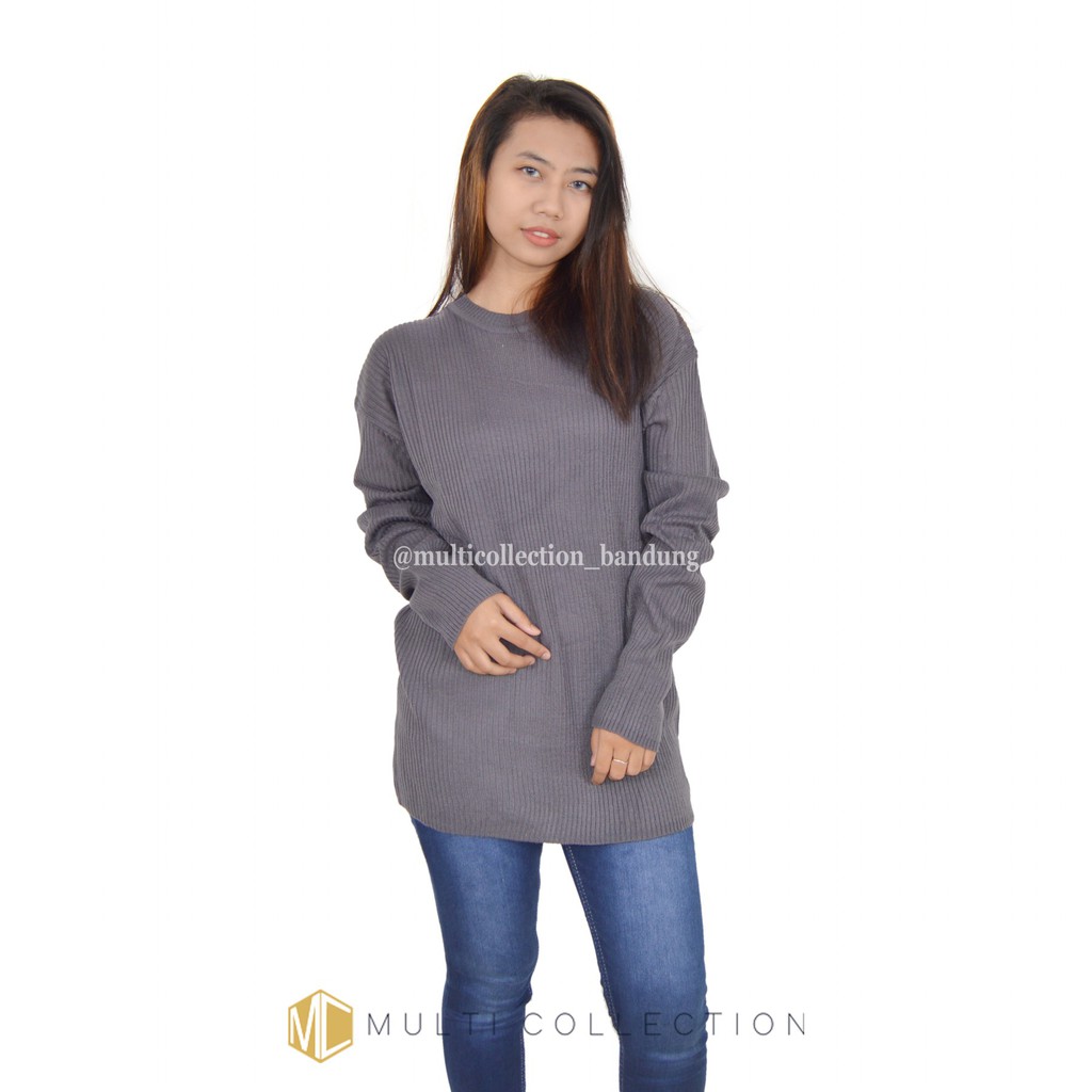 BOXY PREMIUM JUMBO MCRD / Baju Sweater / Rajut Jumbo / Sweater Over Size / Sweater Rajut Wanita-Abu Tua