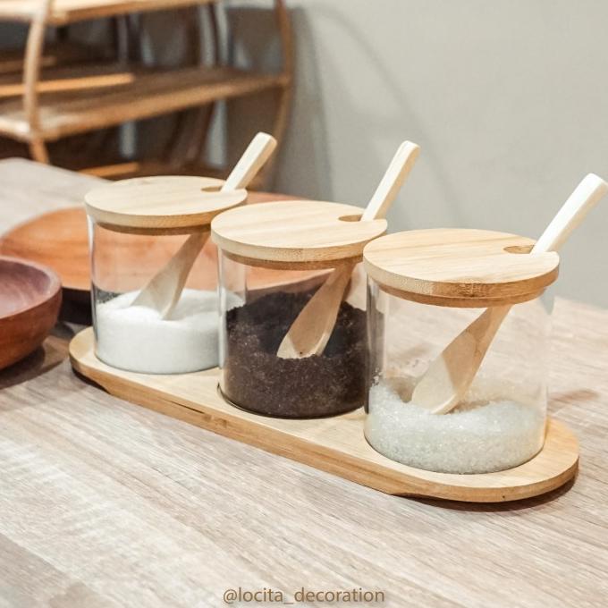 Set toples kaca/toples bumbu/wadah bumbu kaca/glass bamboo jar Soojin