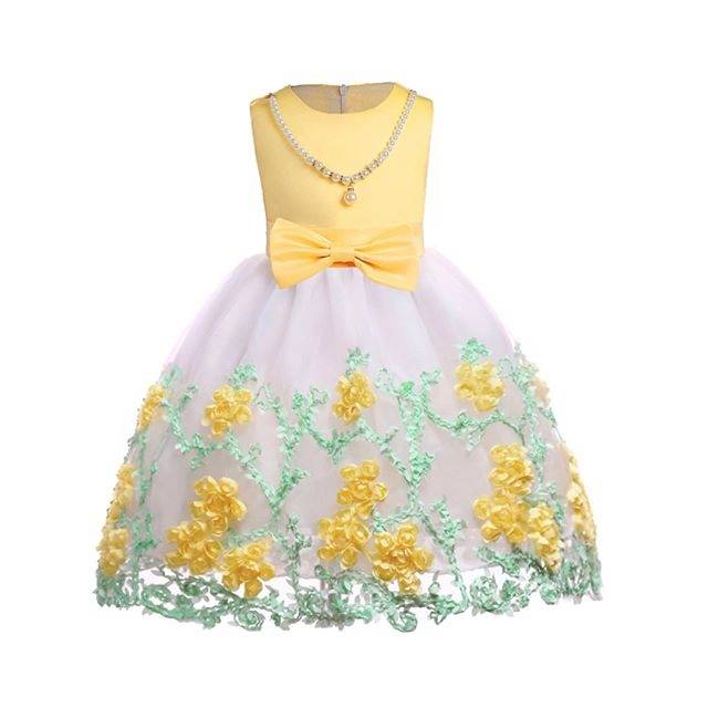 GA2596 CHRYSAN DRESS YELLOW GAUN PESTA ANAK PEREMPUAN KUNING LEBARAN BAGUS IMPORT MURAH KOREA BUNGA