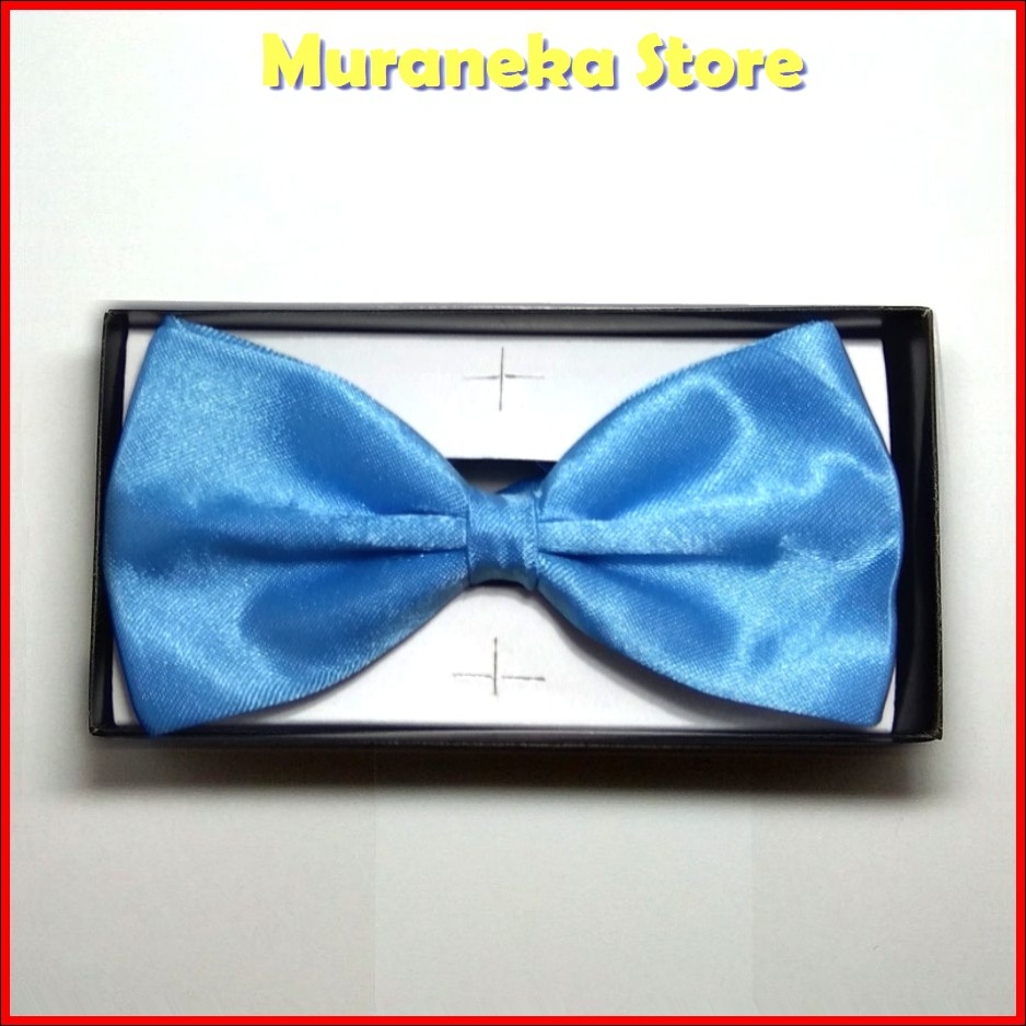 Dasi Kupu Polos BIRU Pria Pita Kupu2 Pakaian Pesta Cowok bowtie Pengantin Wedding Set Satin Wisuda