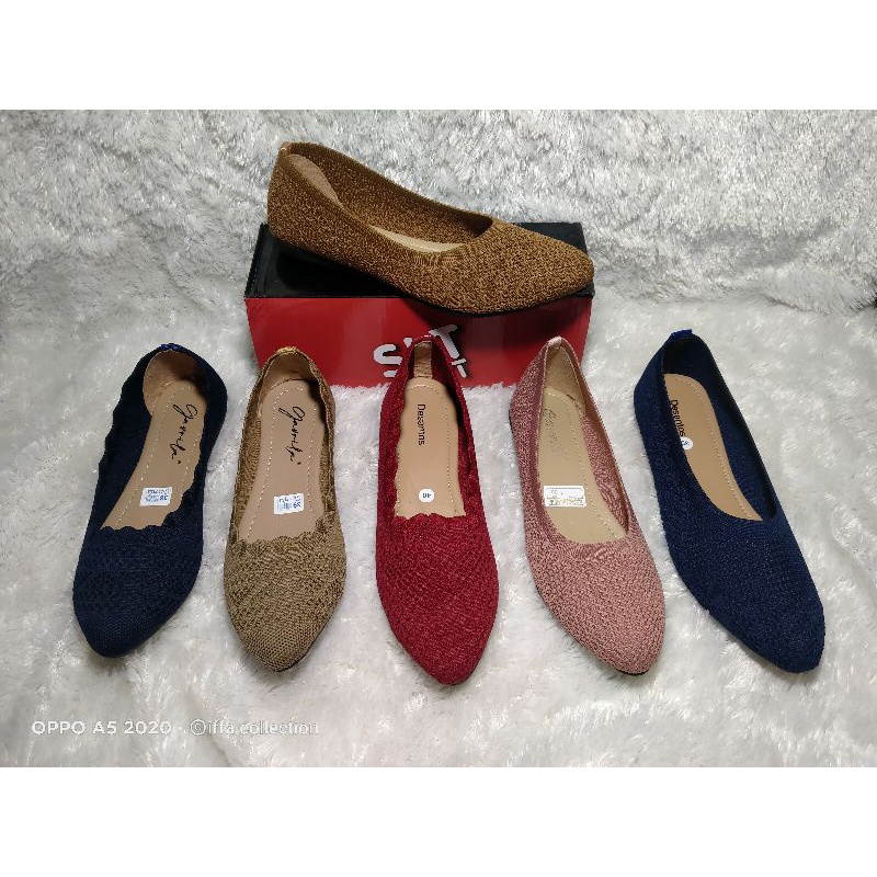 sepatu flat wanita bahan rajut import