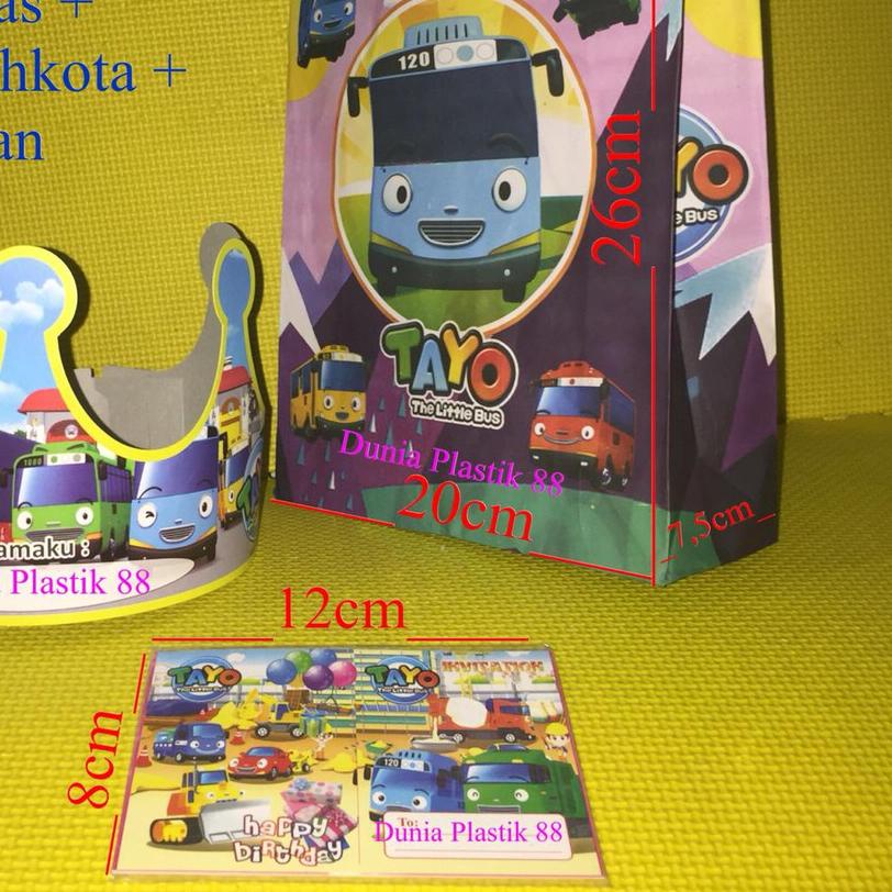 isi10SET PAKET TAYO TAS KERTAS + UNDANGAN TOPI MAHKOTA perlengkapan ulang tahun ultah hbd tema tayo