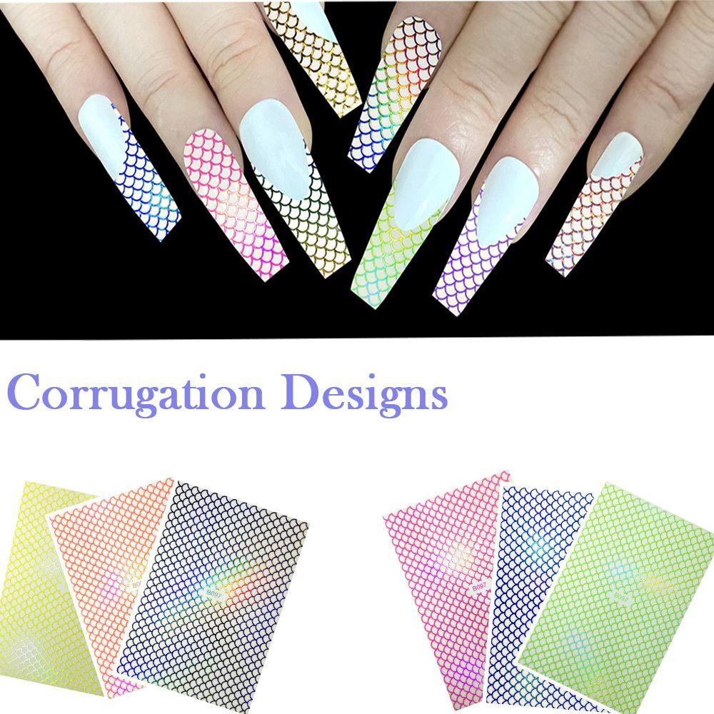 AUGUSTINA Agustin 3D Nail Art Sticker Set DIY Fashion Hologram Garis Desain Kerut Laser Dekorasi Kuku Perekat Diri Melubangi Patch Kuku