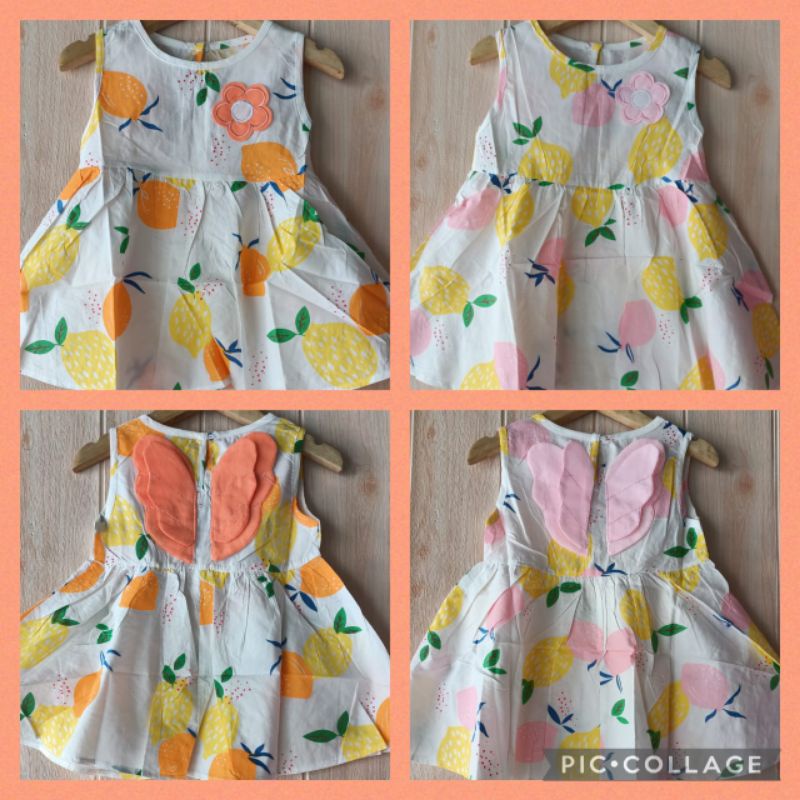 Dress Baby Katun Import Jeruk Belakang Sayap Pink dan Orange