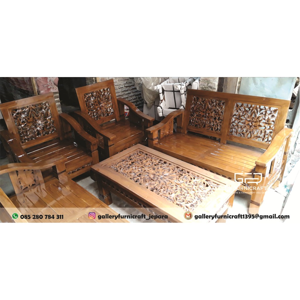 Kursi Tamu Flamboyan Mawar 3211 Kayu Jati