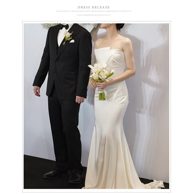 SOLANI Gaun pengantin cahaya satin putih 2022 baru super peri Perancis high-end satin tube top putri